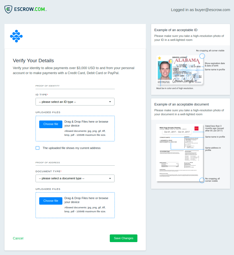 escrow id verify upload step