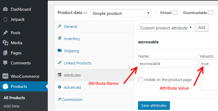 Escrowable Customer Product Attribute